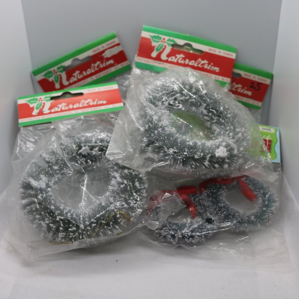 Natural Trim vintage flocked mini wreath ornaments all in packages